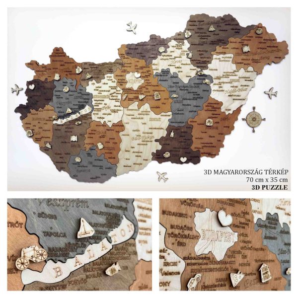 Fa 3D Magyarország Térkép Puzzle 70x35