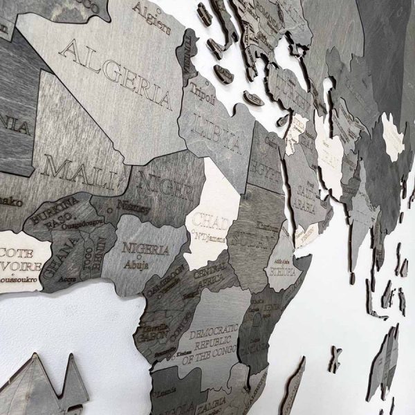fa világtérkép - wood world map - szürke - fa dekoráció falra